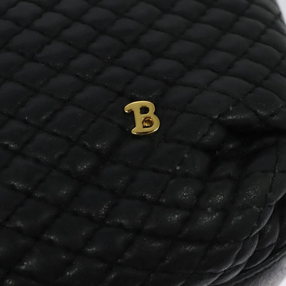 BALLY Quilted Hand Bag Leather Black Auth BA969