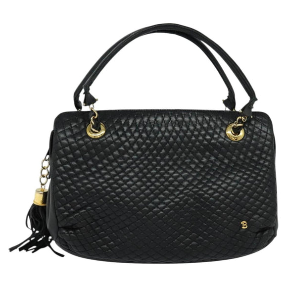 BALLY Quilted Hand Bag Leather Black Auth BA969