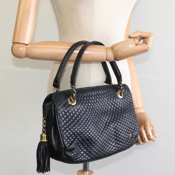 BALLY Quilted Hand Bag Leather Black Auth BA969