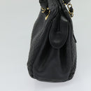BALLY Quilted Hand Bag Leather Black Auth BA969-5