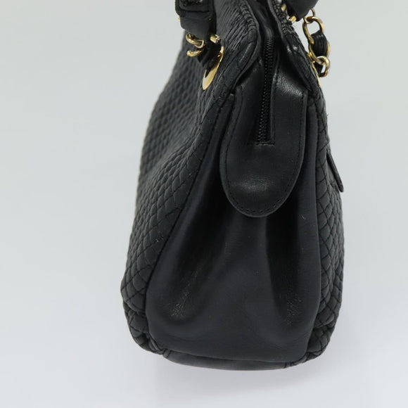 BALLY Quilted Hand Bag Leather Black Auth BA969