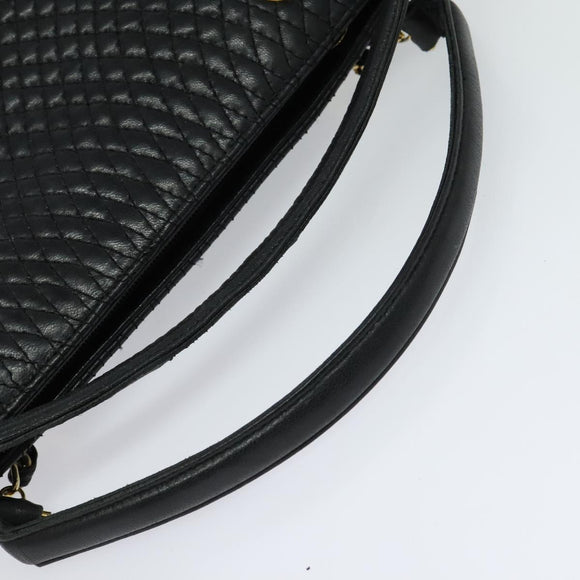 BALLY Quilted Hand Bag Leather Black Auth BA969