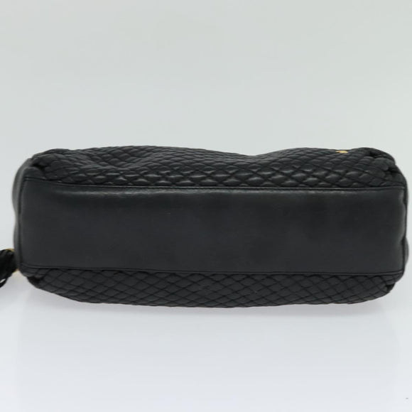 BALLY Quilted Hand Bag Leather Black Auth BA969