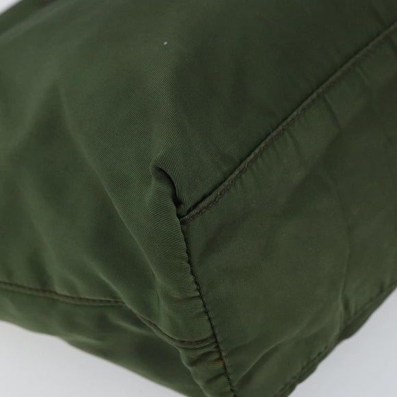 PRADA Hand Bag Nylon Khaki Silver Auth BA9697