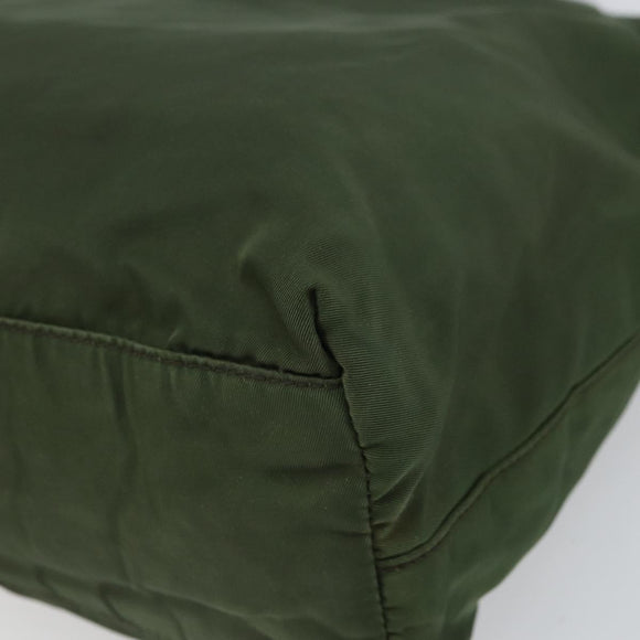 PRADA Hand Bag Nylon Khaki Silver Auth BA9697