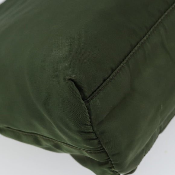 PRADA Hand Bag Nylon Khaki Silver Auth BA9697