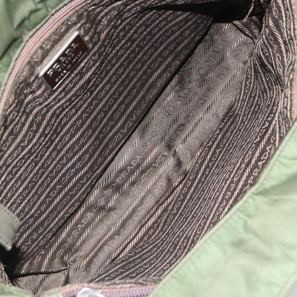 PRADA Hand Bag Nylon Khaki Silver Auth BA9697