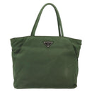 PRADA Hand Bag Nylon Khaki Silver Auth BA9697-13