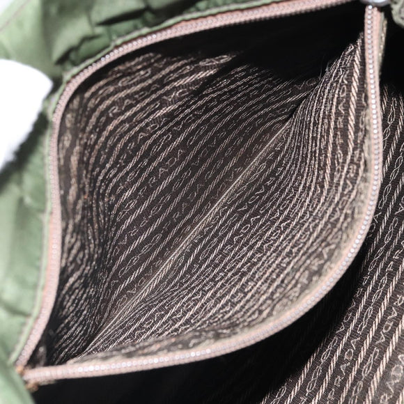 PRADA Hand Bag Nylon Khaki Silver Auth BA9697