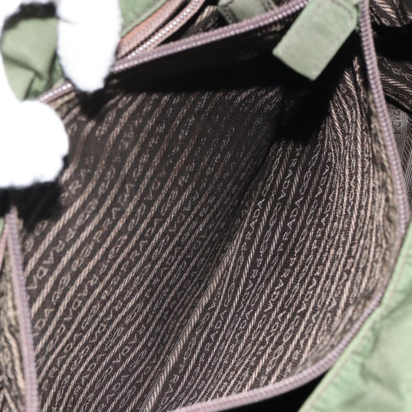 PRADA Hand Bag Nylon Khaki Silver Auth BA9697