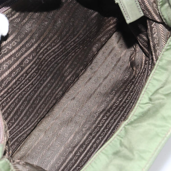 PRADA Hand Bag Nylon Khaki Silver Auth BA9697