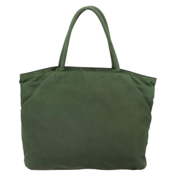 PRADA Hand Bag Nylon Khaki Silver Auth BA9697