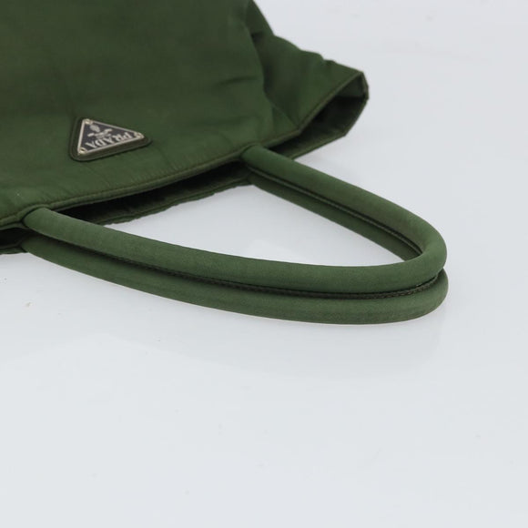 PRADA Hand Bag Nylon Khaki Silver Auth BA9697