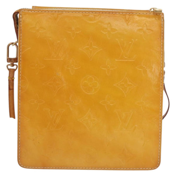 LOUIS VUITTON Monogram Vernis Motto Pouch Lime Yellow M91059 LV Auth BA9707