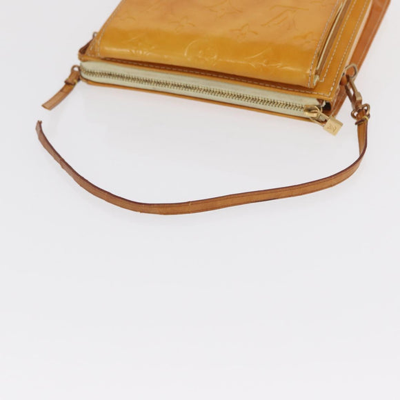 LOUIS VUITTON Monogram Vernis Motto Pouch Lime Yellow M91059 LV Auth BA9707