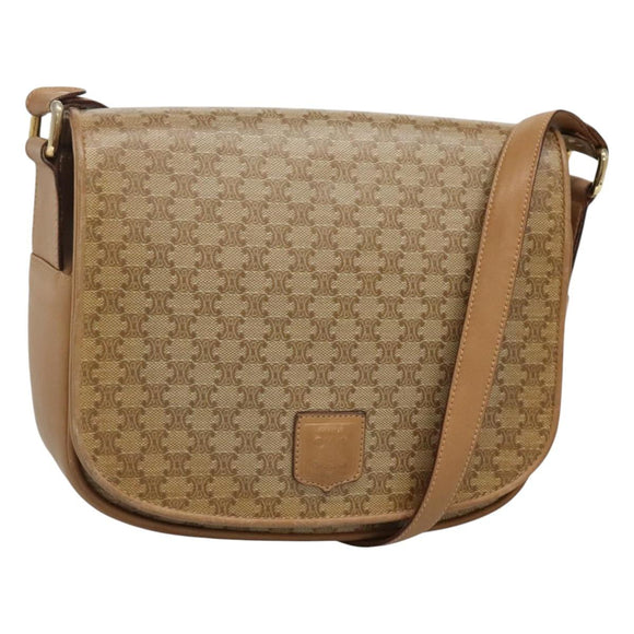 CELINE Macadam Canvas Shoulder Bag Beige Auth BA971