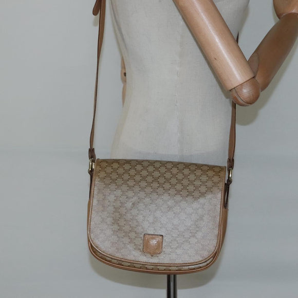 CELINE Macadam Canvas Shoulder Bag Beige Auth BA971