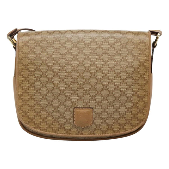 CELINE Macadam Canvas Shoulder Bag Beige Auth BA971