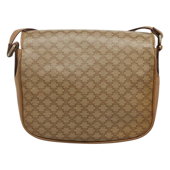 CELINE Macadam Canvas Shoulder Bag Beige Auth BA971