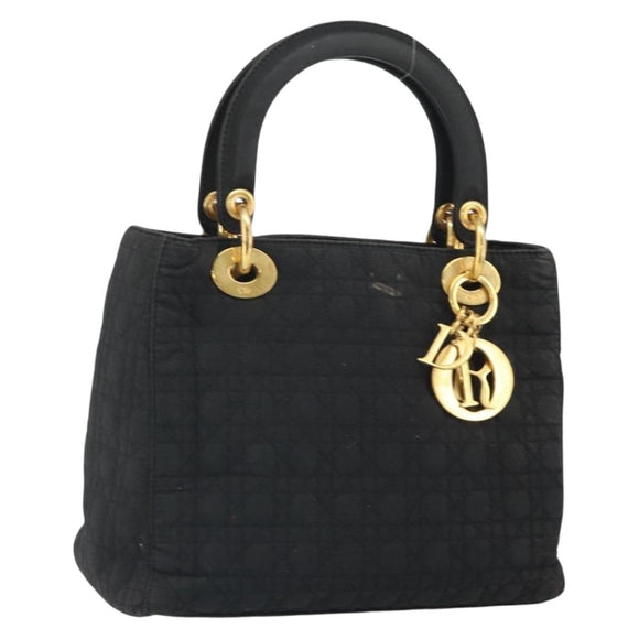 Christian Dior Canage Hand Bag Nylon Black Gold Auth BA9714
