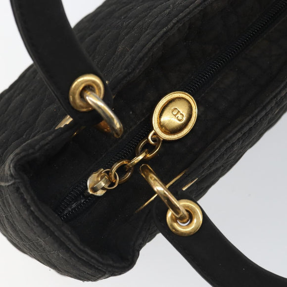 Christian Dior Canage Hand Bag Nylon Black Gold Auth BA9714