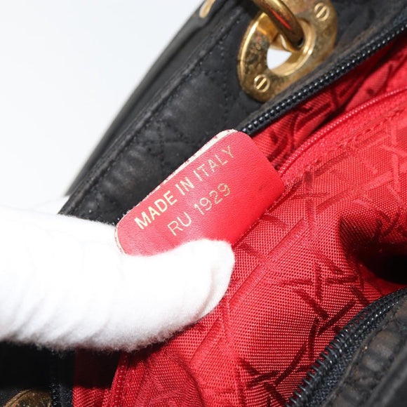 Christian Dior Canage Hand Bag Nylon Black Gold Auth BA9714