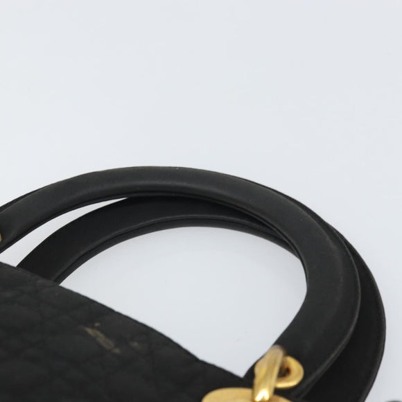 Christian Dior Canage Hand Bag Nylon Black Gold Auth BA9714