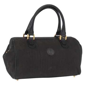 FENDI Pecan Canvas Hand Bag Black Brown gold Auth BA9717