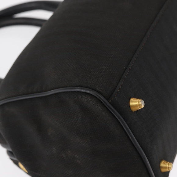 FENDI Pecan Canvas Hand Bag Black Brown gold Auth BA9717