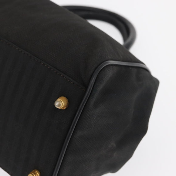 FENDI Pecan Canvas Hand Bag Black Brown gold Auth BA9717
