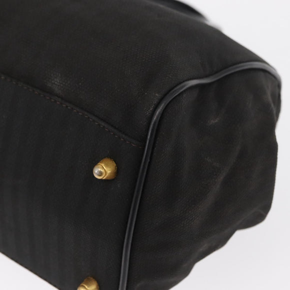 FENDI Pecan Canvas Hand Bag Black Brown gold Auth BA9717