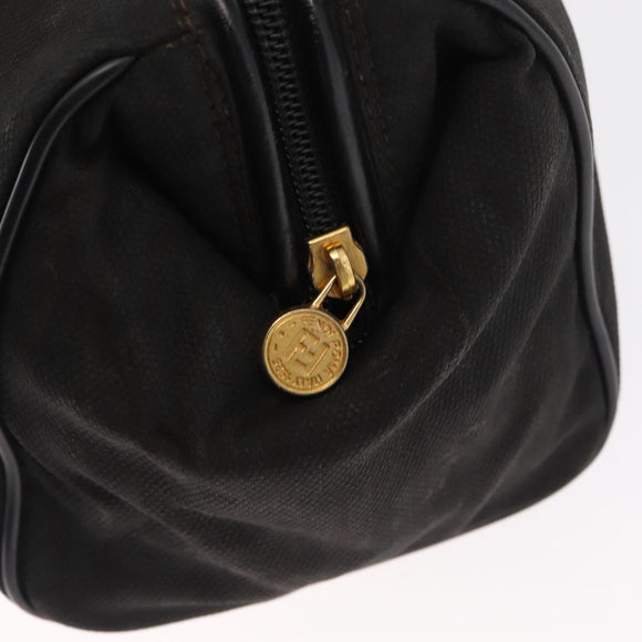 FENDI Pecan Canvas Hand Bag Black Brown gold Auth BA9717