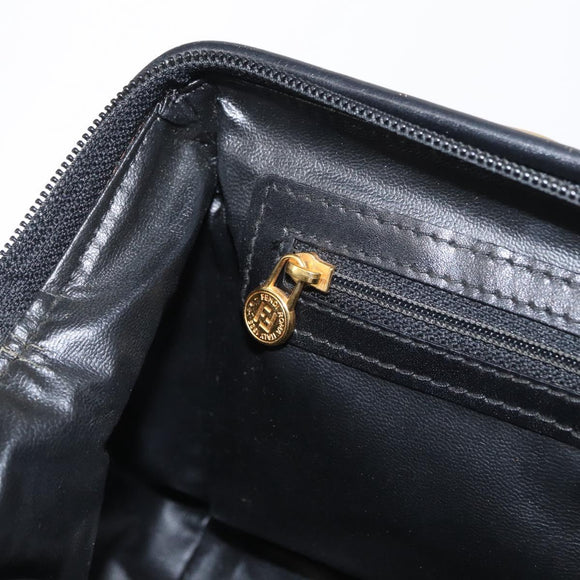 FENDI Pecan Canvas Hand Bag Black Brown gold Auth BA9717