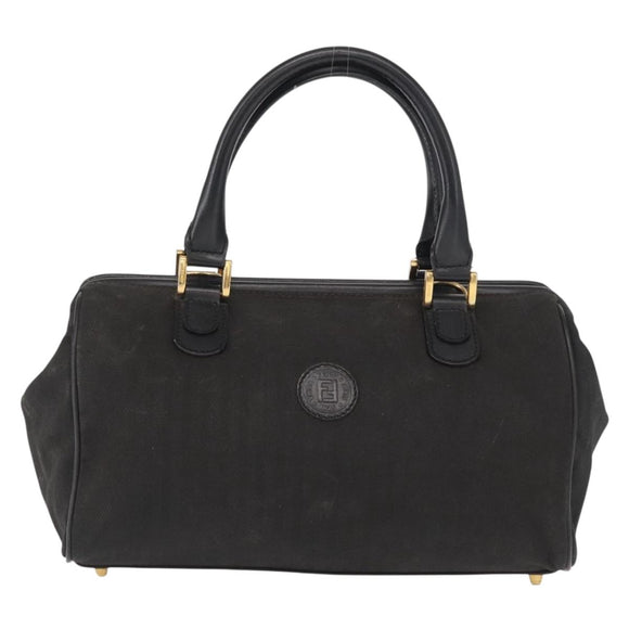 FENDI Pecan Canvas Hand Bag Black Brown gold Auth BA9717