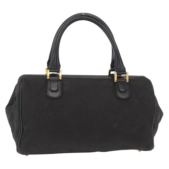 FENDI Pecan Canvas Hand Bag Black Brown gold Auth BA9717
