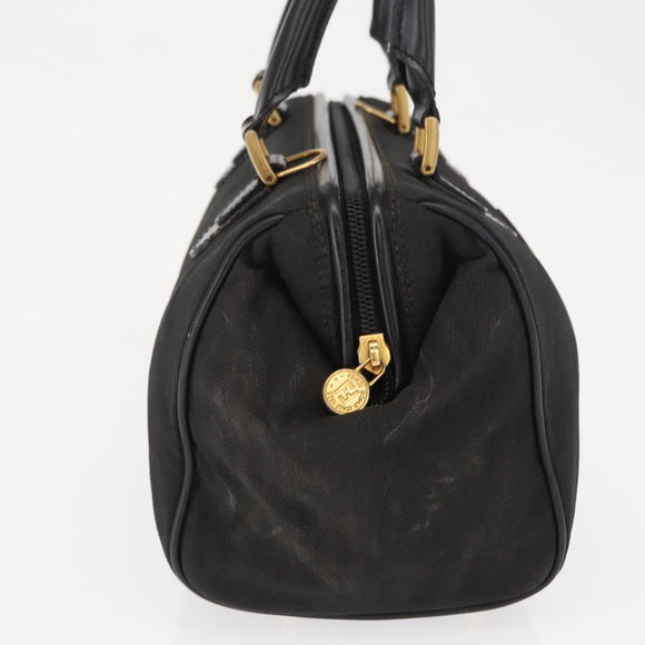 FENDI Pecan Canvas Hand Bag Black Brown gold Auth BA9717