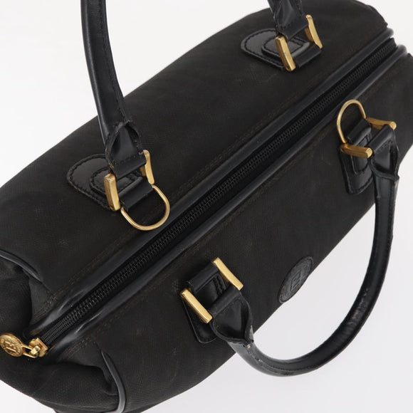 FENDI Pecan Canvas Hand Bag Black Brown gold Auth BA9717