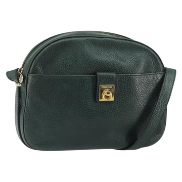 CELINE Shoulder Bag Leather Green Gold Auth BA9721