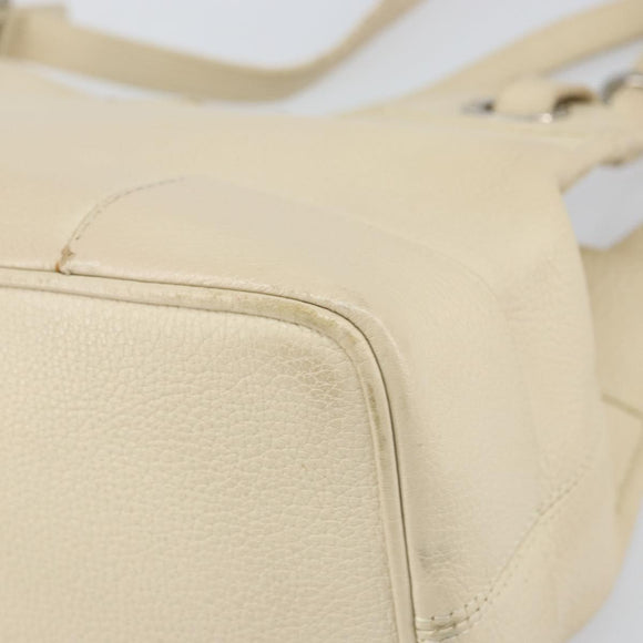 BVLGARI Tote Bag Leather Beige Silver Auth BA9722