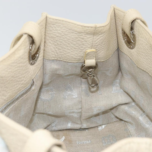 BVLGARI Tote Bag Leather Beige Silver Auth BA9722