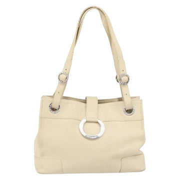 BVLGARI Tote Bag Leather Beige Silver Auth BA9722 - 0