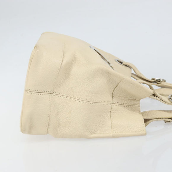 BVLGARI Tote Bag Leather Beige Silver Auth BA9722