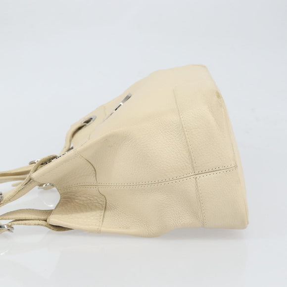 BVLGARI Tote Bag Leather Beige Silver Auth BA9722