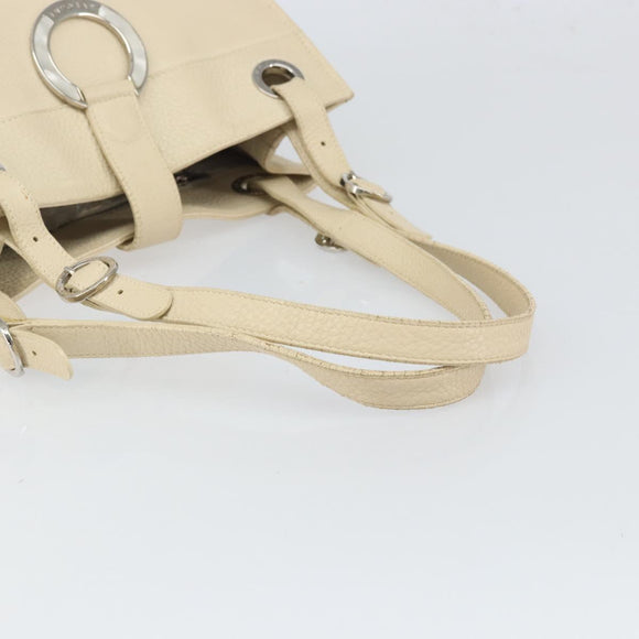 BVLGARI Tote Bag Leather Beige Silver Auth BA9722