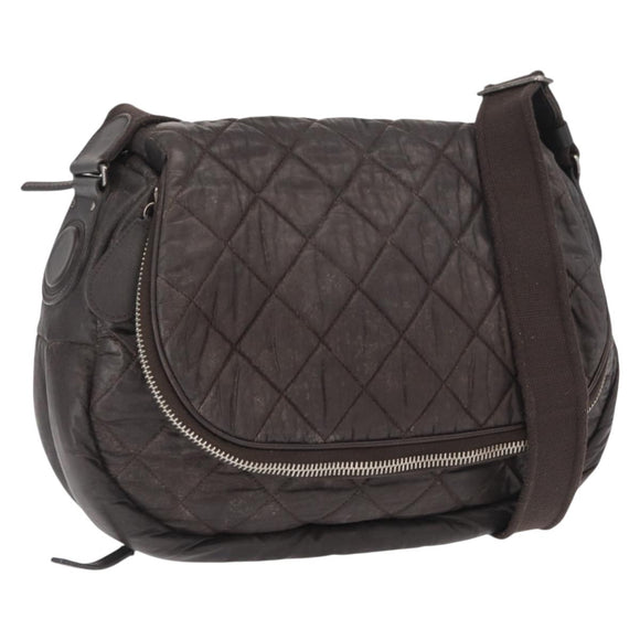 CHANEL Matelasse Shoulder Bag Nylon Brown Silver CC Auth BA9723