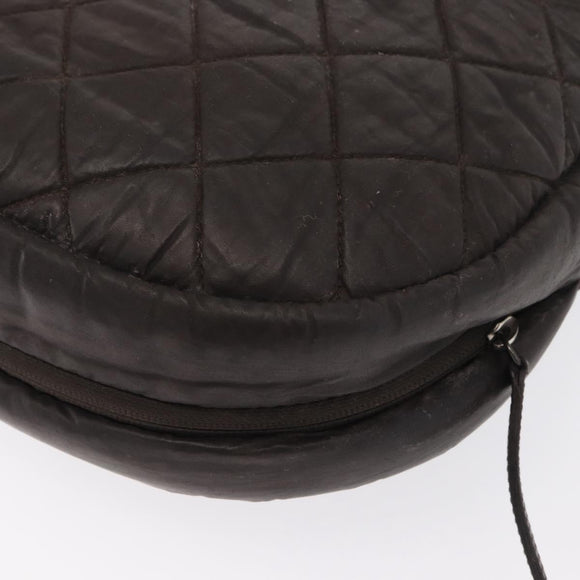 CHANEL Matelasse Shoulder Bag Nylon Brown Silver CC Auth BA9723