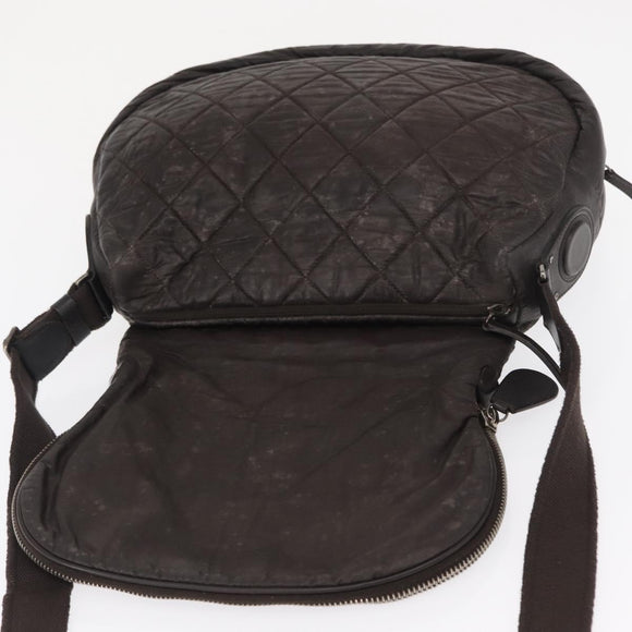 CHANEL Matelasse Shoulder Bag Nylon Brown Silver CC Auth BA9723