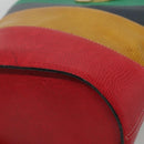 CELINE Shoulder Bag Leather Embossed Green Yellow Red Auth BA973-9