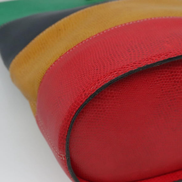 CELINE Shoulder Bag Leather Embossed Green Yellow Red Auth BA973