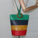 CELINE Shoulder Bag Leather Embossed Green Yellow Red Auth BA973-19